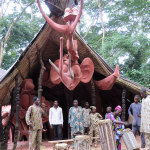 Sangodare Ajala on the sacred drum, celebrated the completion of the restoration with the artists.
